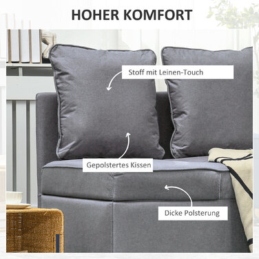 HOMCOM 3-in-1 Sleeper Chair Convertible Sofa Bed with Bed Function, 2-Seater Sofa with Adjustable Backrest, Side Pocket, Cushion, Wheels, up to 300 kg, for Small Spaces, Dark Grey | Aosom