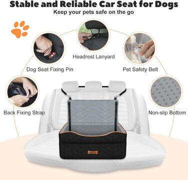 Автокрісло для собак середніх порід (до 23 кг) або 2 маленьких собак, знімний дизайн, м'яке крісло, страхувальний поводок, чорний/сірий, розмір M