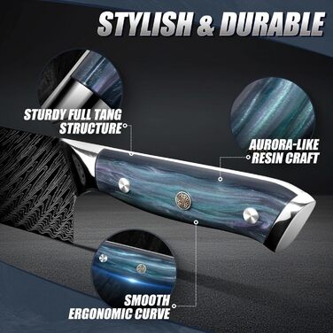 Професійний кухонний ніж Dragon Riot з ручкою з епоксидної смоли, гострі кухонні ножі шеф-кухаря з піхвою (кухонний ніж)