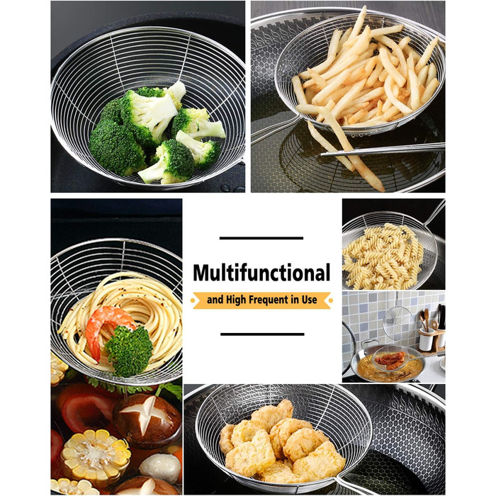 Набір сит-шумовок для кухні, 3 шт. з нержавіючої сталі, 19.5/17.5/13.5 см, з довгим руків'ям, для приготування та смаження, підходить для миття в посудомийній машині