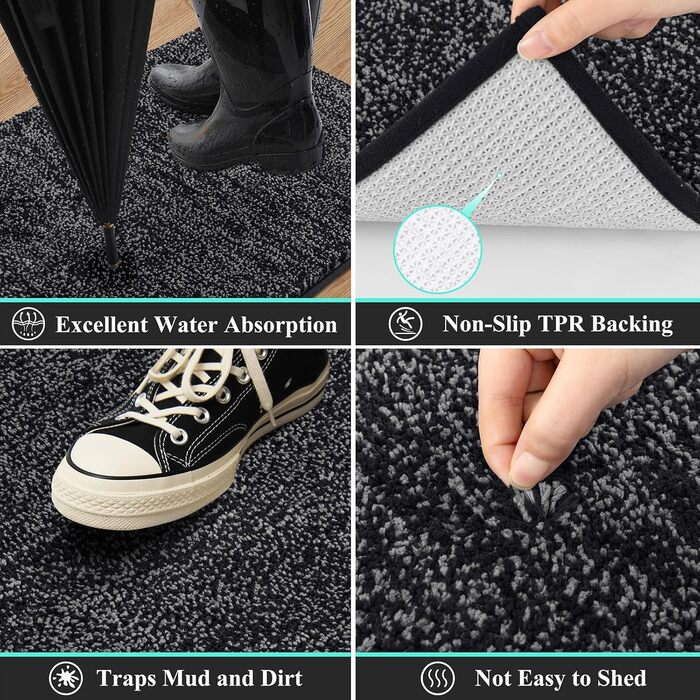 Килимок для дому та ванної кімнати SHACOS, 80 x 120 см, чорно-сірий, з антиковзаючою поверхнею