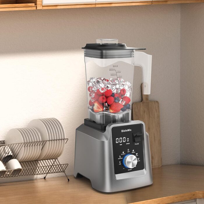 BioloMix High-Performance Blender 2200W, Self-Cleaning Function, Stand Mixer 2L Container and 600 ml Travel Cup BPA Free. Smoothie Mixer (T5600, Grey) T5600 Grey