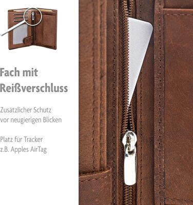 Fa. Volmer® Leather Wallet made from genuine buffalo leather | Large Wallet for Men & Women | RFID protection tested by TÜV in Brown (Iron) color