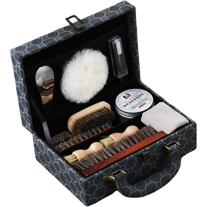 FGXY Shoe Care Set, 11-Piece Shoe Care Set Shoe Polishing Travel Set with Brush Horsehair Shoe Cream Wood Applicator Brushes Shoehorn