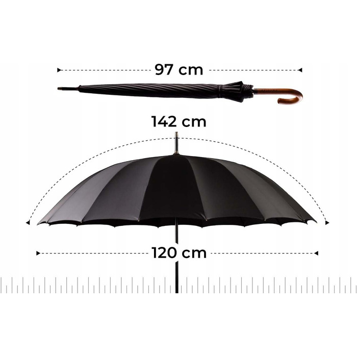 Сонцезахисний парасоль-тент WEISNER CAPITOL PRO – для 2 осіб, діаметр 120 см, 24-ти стійки, дерев'яний руків'я, тефлонове покриття, захист від вітру, з елегантним чохлом