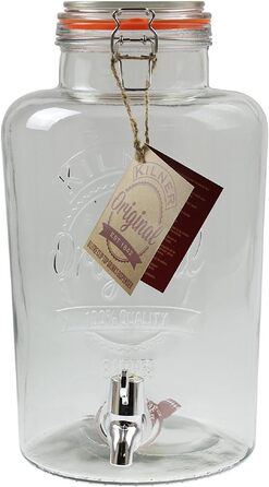 Диспенсер для напоїв KILNER круглий 8 л із краном, скляний, з нержавіючою кришкою, герметичний, для холодних напоїв