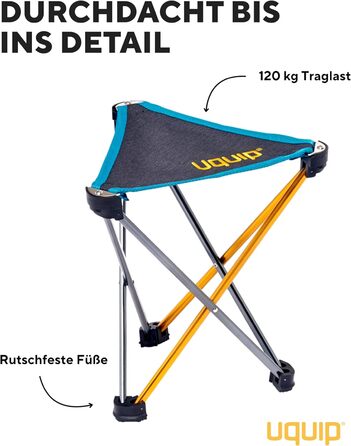 Стілець для кемпінгу Uquip Trinity M Mini – легкий, триногий, 150 кг, блакитний/жовтий, середній