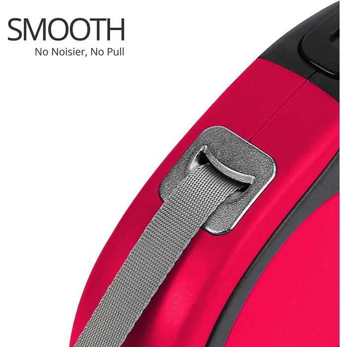 Рулетка для собак CFMOUR, 5 м, до 20 кг, червона, міцна, висувна, для собак маленьких та середніх порід, з нейлоновою стрічкою, стопорним механізмом та замком, бонус - кликер для дресирування