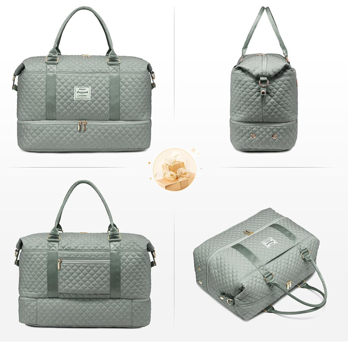 Спортивна дорожня сумка LOVEVOOK для жінок, велика, на вихідні, Travel Duffle Bag з культуробегу та відділенням для взуття, водонепроникна, для подорожей, спортзалу, кемпінгу, пологів (M-2шт, сірий, зелений)