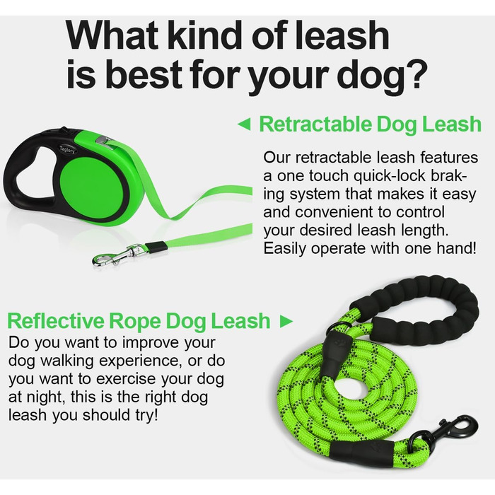 Висувна поводок для собак Taglory, 5м, для середніх та великих собак до 45кг, з надійним гальмом та антиковзним руків'ям
