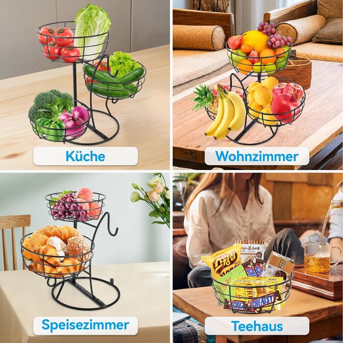 Багатоярусна підставка для фруктів Obst Etagere, чорна. 3 яруси, для кухні, вітальні, їдальні. Організація зберігання, економія місця.