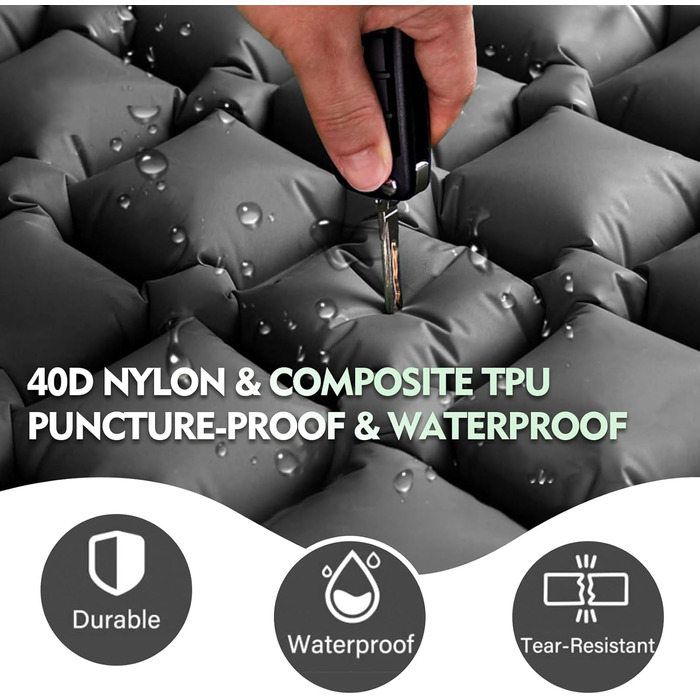 Double Camping Sleeping Pad with Built-in Pillow & Foot Pump - Lightweight Inflatable Mat for Camping, Backpacking, Hiking, Travel & Tent (Gray)
