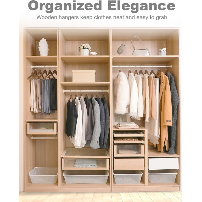 Дерев'яні вішалки для одягу HOUSE DAY (10 шт.) з масиву, гладка поверхня, 360° обертання, плечові виступи, для костюмів, сорочок, курток та пальто - горіх