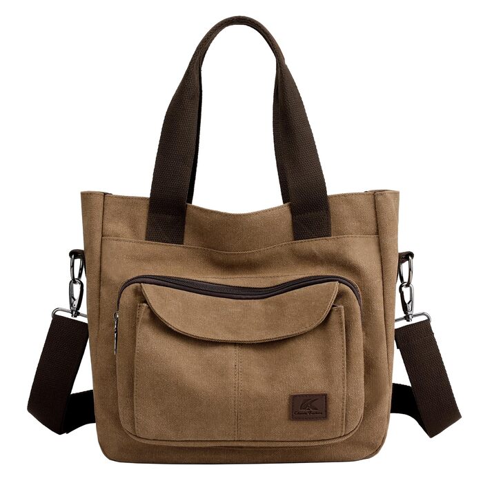 Сумка жіноча Canvas Hobo через плече, повсякденна крос-боді сумка-тоут для пляжу, багатофункціональна сумка з відділеннями, вінтажна сумка для роботи, подорожей, університету (Коричнева)