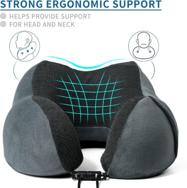 Подушки для шиї SOMLAW 2 шт. Memory Foam, ергономічні, для подорожей, літака, авто, офісу (сірий+рожевий)