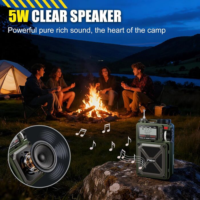 Портативне радіо DAB/DAB+ та FM з Bluetooth 5.3, сонячне радіо, радіо з ручним зарядним пристроєм, SOS, ліхтарик, роз'єм для навушників, SD-карта, USB, 4000 mAh, радіо для надзвичайних ситуацій, темно-зелене, з екраном