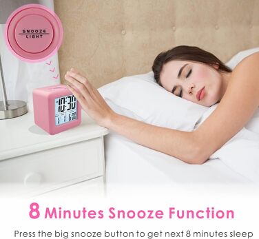 Цифровий туристичний годинник Plumeet з будильником, софт-нічником та великим дисплеєм, рожевий