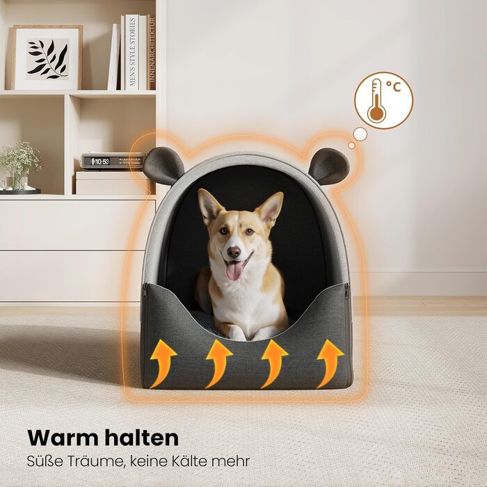 Будка для собак EUGAD, 45x40x45 см, з плюшевою подушкою, 2-в-1, для маленьких собак, тепла, для вулиці, зимостійка