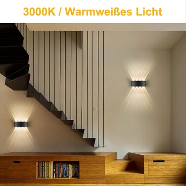 LED настінний світильник Oraymin 2 шт. IP65, 6W, 6 джерел світла, 3000K, для дому та вулиці, з алюмінію, тепле світло (Чорний, 8 джерел світла, 4 шт.)