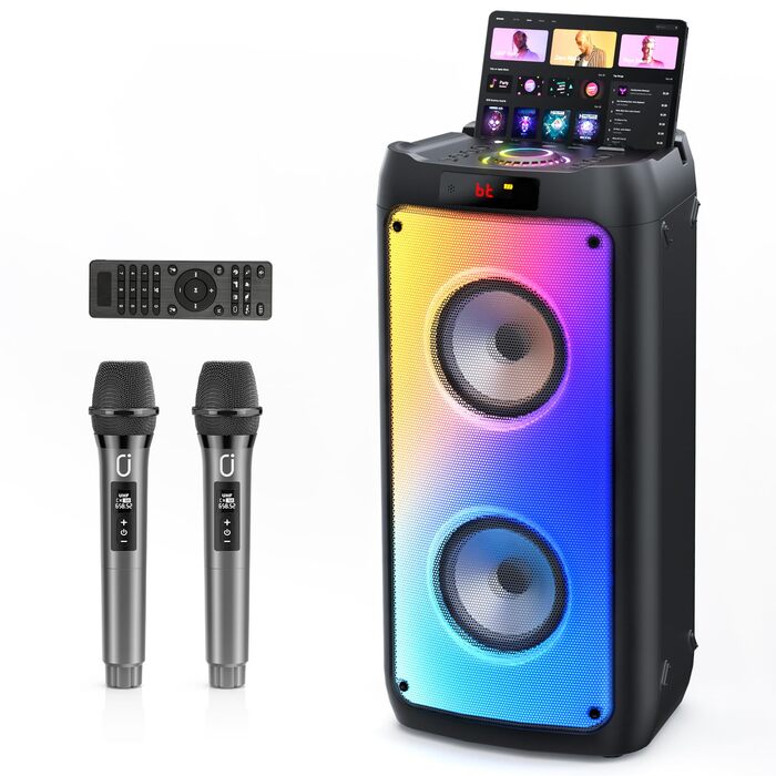 Караоке система JYX T10 з 2 мікрофонами, Bluetooth колонка RGB, портативна караоке-бокс з USB/TF/AUX/FM, для вечірок