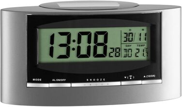 TFA Dostmann Digital Radio Alarm Clock, 98.1071, with Temperature, completely solar-powered, day of the week and date, temperature display, plastic, silver-black, L 156 x W 52 x H 81 mm