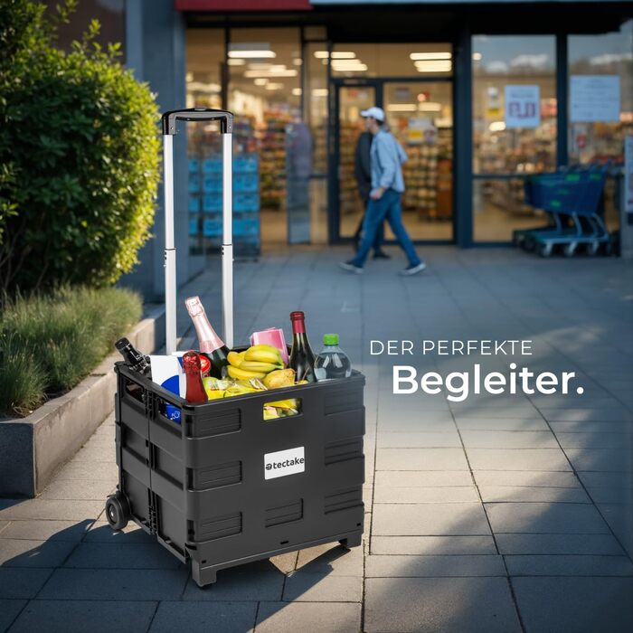 Складаний візок для покупок Tectake Shopping Trolley, сумка-шопер на колесах для продуктів та кемпінгу, чорний (45,75 л)