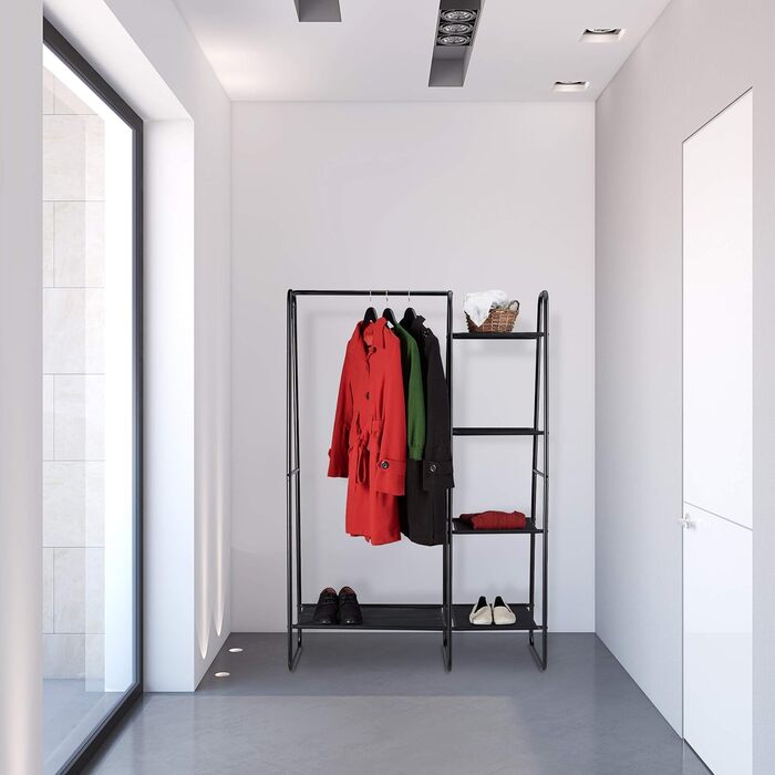 Relaxdays Clothes Rack, 5 Shelves, Clothes Rail, Coat Rack for Hallway and Room, HxWxD 150x100x40 cm, black