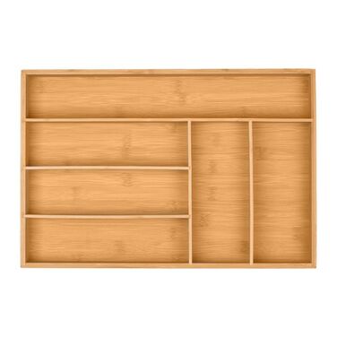 Relaxdays Bamboo Cutlery Box with 6 Compartments