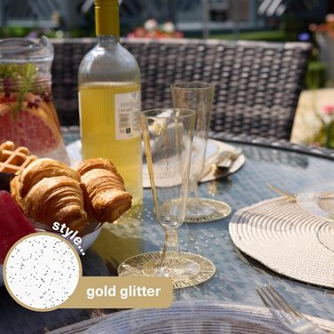 50 пластикових келихів для шампанського MATANA Premium з блискітками (150 мл) – багаторазові келихи для коктейлів, десертів та вина, ідеальні для вечірок та свят