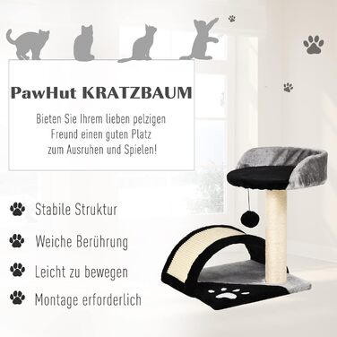 Кігтеточка для котів PawHut - кігтеточка-стійка з мотузкою з сизалю, іграшками, чорна, 35,5 x 37 x 46 см