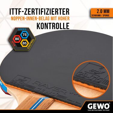 Набір столів для пінг-понгу GEWO Rave Speed - комплект для початківців з 3 м'ячами, ITTF, висока швидкість та контроль, конкавний, губка 2 мм