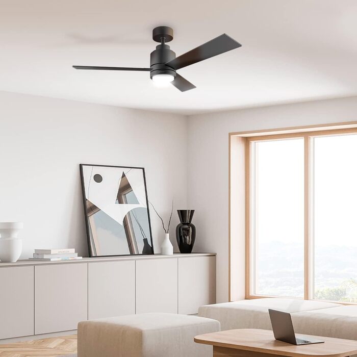 Стельовий вентилятор Cecotec EnergySilence Aero 4850 з підсвіткою, 48 дюймів, 3 лопаті, пульт, DC-мотор, 6 швидкостей, режим зима/літо, чорний
