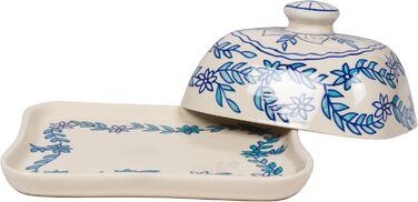 Ceramic Butter Dish with Lid, Colorful, Hand-Painted (Little Blue Flower)