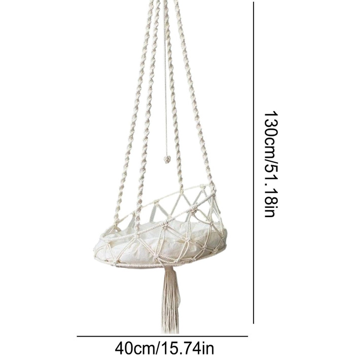 Крісло-гойдалка для кота, гамак-гойдалка Boho з макраме, ліжко для кота з гачком та знімним подушкою для саду, тераси, балкону, вітальні