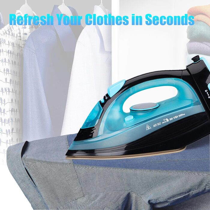 Праска, парогенератор 2400W бездротова Powersteam Ultra з керамічною підошвою, самоочищення, функція розпилення, стоп-крапля, автоматичне вимкнення, блакитна