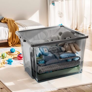 Iris Ohyama Versatile Storage Boxes, 30L, Set of 6, Gray, Easy-Closing Lid, Stackable, Plastic, For Closet, Shelves, Organization, Clothing, Bedding, Garage, USB-M