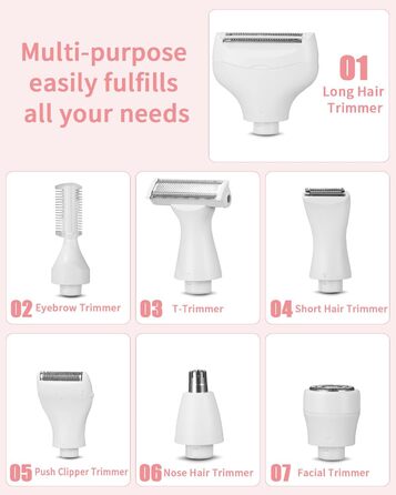 Набір для епіляції та стрижки 7-в-1 для жінок: тример для обличчя, бікіні, під пахвами, носа. USB, водонепроникний, портативний.