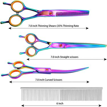 Професійний набір ножиць для грумінгу собак: вигнуті, прямі та розріджуючі ножиці + гребінець (чорний+жовтий)