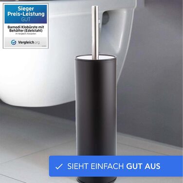 Щітка для унітазу Bamodi з тримачем – вільна щітка з довгим руків'ям та жорсткою щетиною для ретельного та легкого прибирання – ідеальна для ванної кімнати та гостьового туалету (Матовий Чорний, 1)