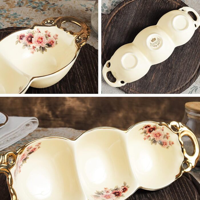 Золота етажерка Fanquare з 2 ярусами з кераміки, підставка для тортів, фруктів та капкейків