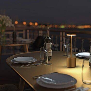 Настільна лампа бездротова LED акумуляторна, диммована, метал/алюміній. Переносний світильник USB для спальні, їдальні, бару, тераси (Титан)