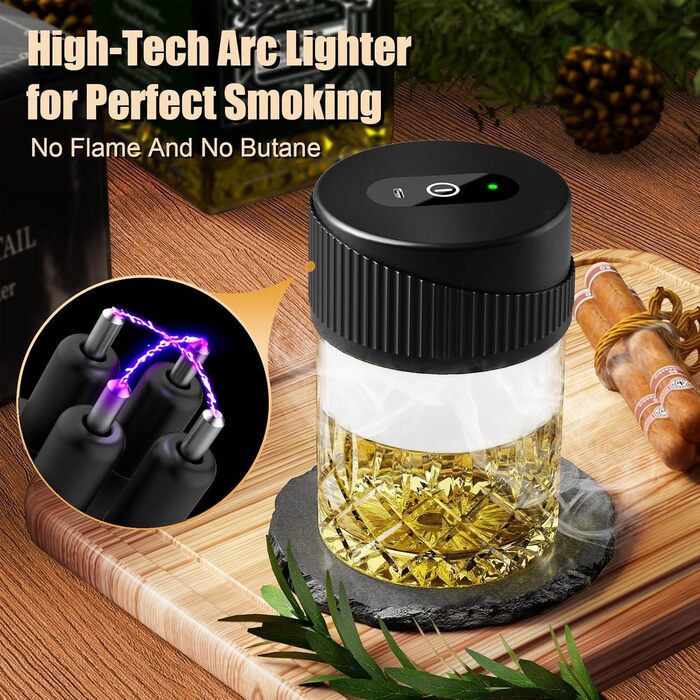 Портативний електричний димогенератор для віскі - багатофункціональний набір для коктейлів з 6 дерев'яними трісками (без бутану) з вбудованим запальничкою