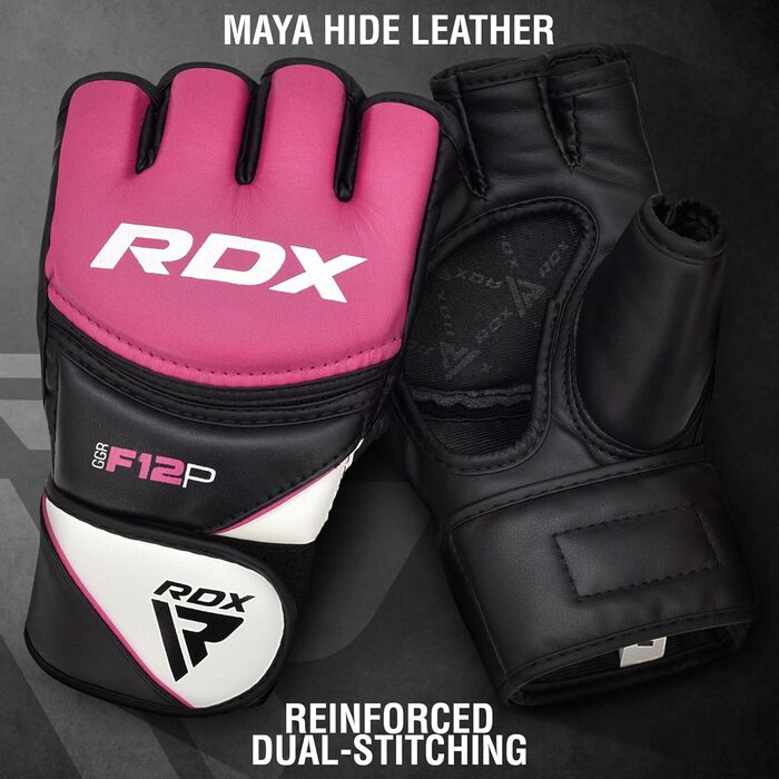 Боксерські рукавички RDX Profi MMA для тренувань, спарингу та кикбоксингу. Шкіра Maya Hide, захищені, чоловічі/жіночі, рожеві, розмір M