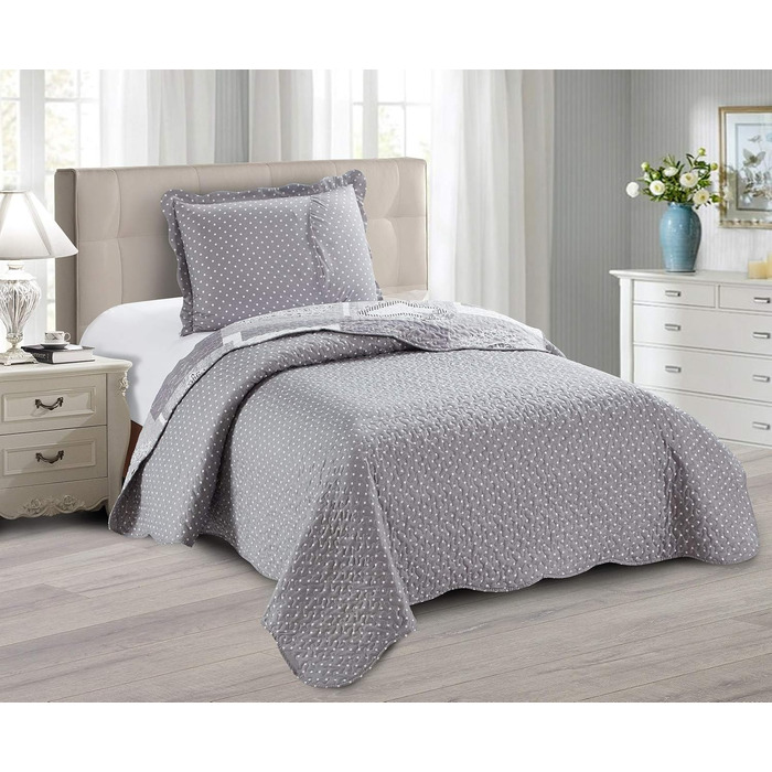 Комплект стеганих ковдр Brilliant Sunshine Grey Heart Love Patchwork (2 шт.) з наволочкою, двостороння покривало, м'яка легка ковдра, універсальна ковдра для двоспального ліжка, сірий колір