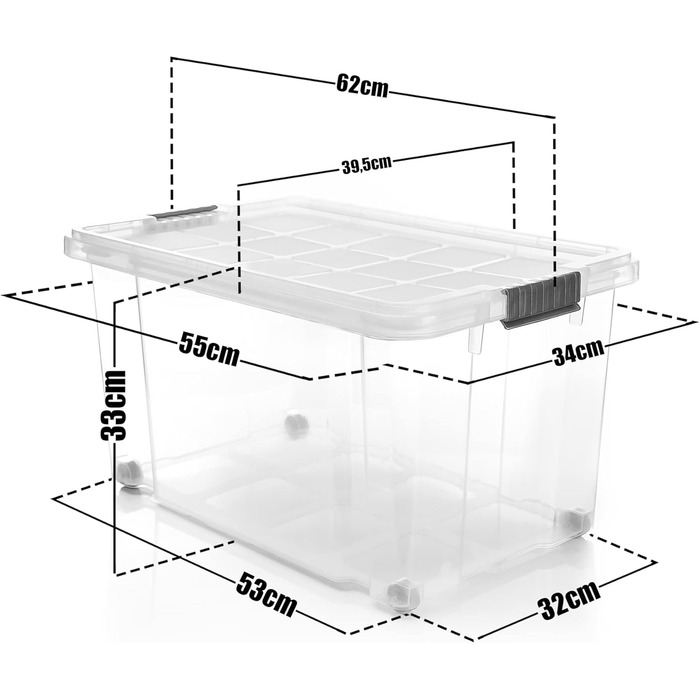 BigDean 4-Piece 60L Storage Boxes with Lid Large Steel - Stackable, Robust Box, BPA-Free - Rollable Storage Box with Secure Click Closures - Made in Germany (White)