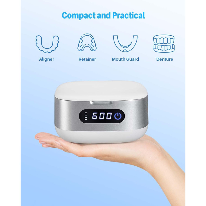 Ультразвуковий очищувач Voraiya 4000mAh IPX7 для зубних протезів, брекетів, кап, ювелірних виробів, срібла - портативний, акумуляторний