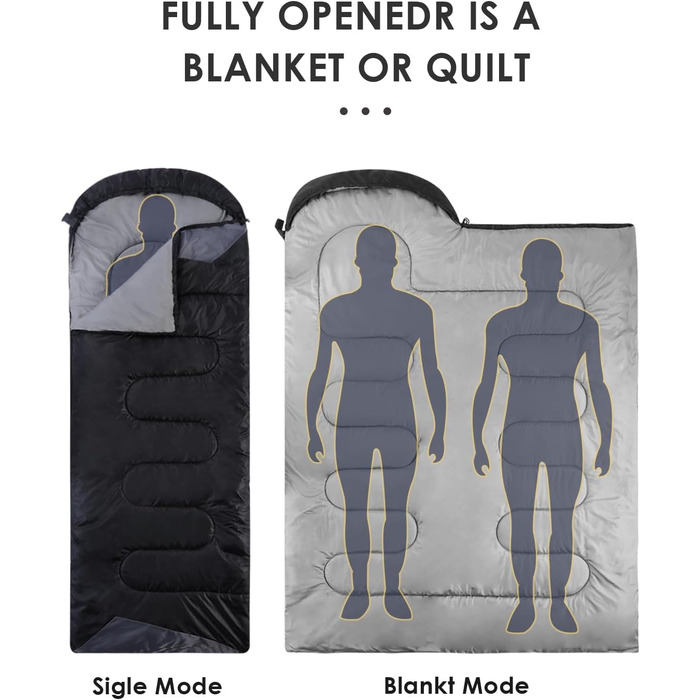 Adult Lightweight Waterproof Sleeping Bag - Cold Weather Camping & Hiking Bag for Men & Women - Includes Compression Bag