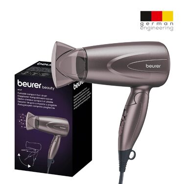 Beurer HC 25 Складаний туристичний фен з іонізацією, 1300 Вт - для гладкого та м'якого волосся, для подорожей, 110-240V