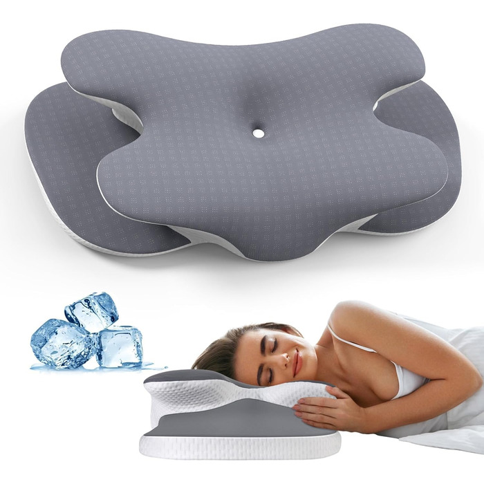 Подушка з піною з пам'яті A-Pce для всіх сплячих положень, ергономічна ортопедична подушка для зняття болю в шиї та плечах, подушка з знімним чохлом, сірого кольору, середньої жорсткості