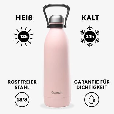 1.5L Stainless Steel & Titanium Insulated Water Bottle - 48h Cold & 16h Hot - Leakproof, BPA-Free, with Handle - Perfect for Camping, Picnics & Family (1500ml, Pastel Pink)